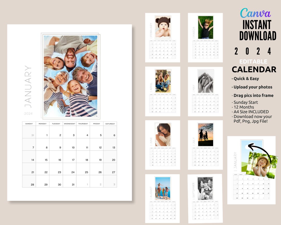 2024 Calendar Photo Template A4 Calendar Template 2024 Etsy Denmark