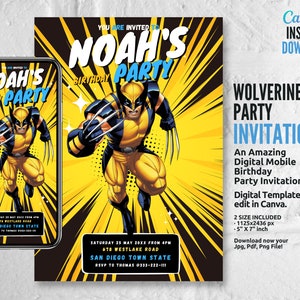 Wolverine Birthday Invitation, Editable Template, Avengers Phone Invitation, Printable Invitation, Instant Download