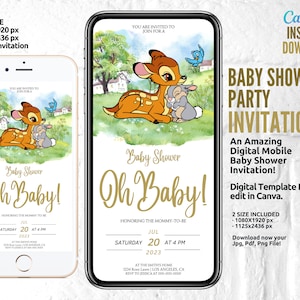Babyparty, Bambi-Party Einladung, Babypartyeinladung Vorlage, Mobile Party, elektronische Einladung, Telefon einladen