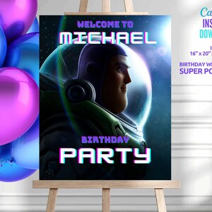 Birthday Invitation Buzz Lightyear, Party Welcome Sign, Editable Template, Digital Download
