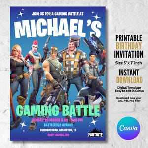 Fort Gaming Birthday Party Invitation, Editable Template, Printable Invite, Instant Download