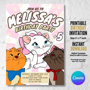 The Cats Birthday Party Invitation, Cat Invite, Kids Party Invitation, Instant Download