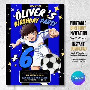 Convite para festa de aniversário de futebol, modelo de convite de aniversário editável, convite de futebol para impressão, download instantâneo