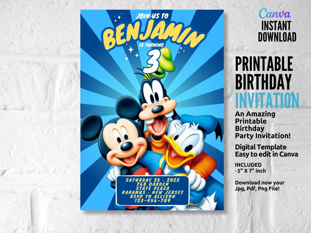 Mickey Mouse and Friends Birthday Party Invitation Templates, Printable ...