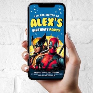 Deadpool end Wolverine Birthday Invitation, Editable Template, Phone Invitation, Instant Download