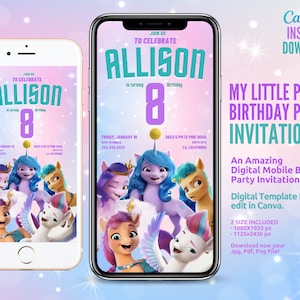 Unicorn Invitation, Birthday Party Phone Invitation Template, My Little Pony Birthday Invitation, Phone Invite