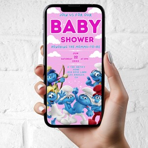 Invito per baby shower I Puffi, modello modificabile per baby shower, invito telefonico, download istantaneo, invito telefonico