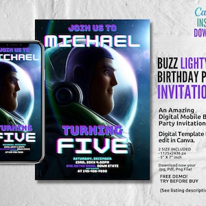 Buzz Lightyear Party Invitation Template, Buzz Lightyear Electronic Invitation, Editable Invite, Printable Birthday Party Invitation