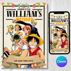 Geburtstagsfeier-Einladung, Anime bearbeitbare Vorlage, druckbare Geburtstagseinladung, Anime-Telefon-Einladung, sofortiger Download
