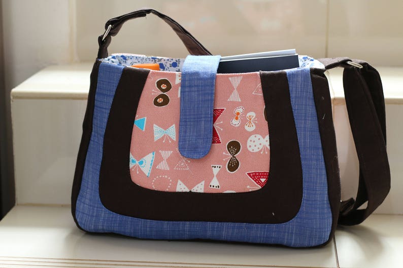 Handbag/Purse PDF Sewing Pattern Momo Mod Bag Instant Download Medium Size, Adjustable Strap, Internal Pockets & Zipper, Tab Closure image 6