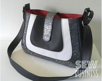 Patrón de costura PDF para bolso - Momo Mod Bag - Descarga instantánea - Monedero de tamaño mediano, correa ajustable, bolsillos internos y cremallera, cierre de pestaña