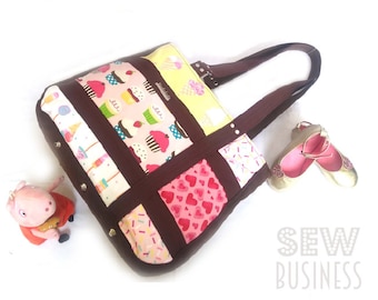 Patrón de costura PDF de bolso - Mumu Mod Tote - Tote de mercado grande o bolsa de pañales/pañales, bolsillos internos, bolsillo exterior con cremallera, cierre de cremallera