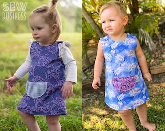 Baby/Infant/Girls A-Line Dress PDF Sewing Pattern - Size 0-3 Months to 3T - Joey Dress - Easy Beginner Simple - Snap Shoulder, Front Pocket