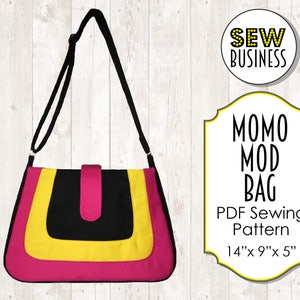 Handbag/Purse PDF Sewing Pattern Momo Mod Bag Instant Download Medium Size, Adjustable Strap, Internal Pockets & Zipper, Tab Closure image 1