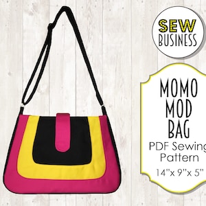 Handbag/Purse PDF Sewing Pattern Momo Mod Bag Instant Download Medium Size, Adjustable Strap, Internal Pockets & Zipper, Tab Closure image 1