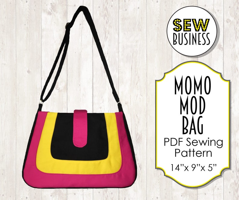 Handbag/Purse PDF Sewing Pattern Momo Mod Bag Instant Download Medium Size, Adjustable Strap, Internal Pockets & Zipper, Tab Closure image 1