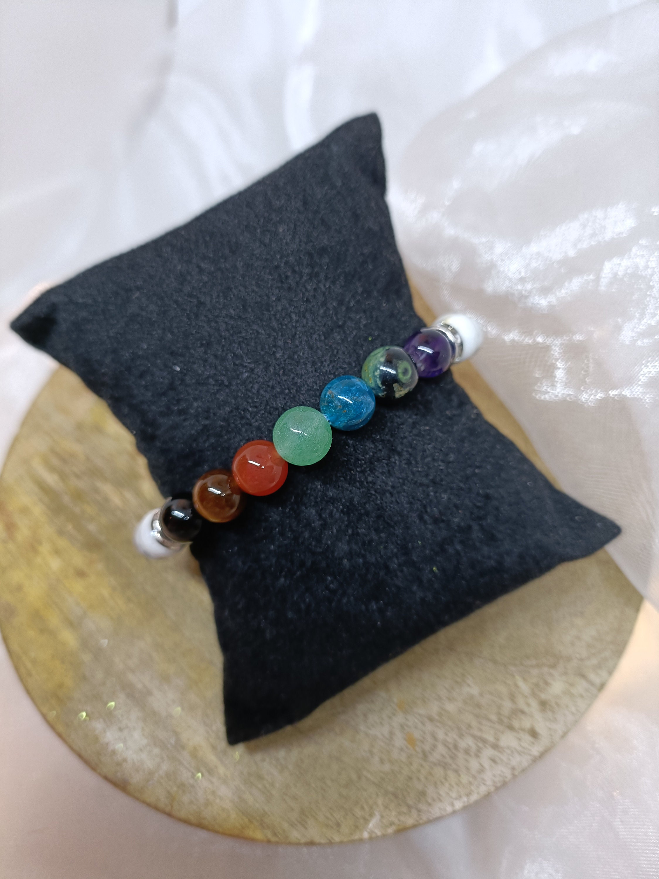 Felicidade Bracciale 7 Chakra In Quarzo Rosa, Perle 8mm, Elastico, Lunghezza 16-18 Cm, Gioiello Per Litoterapia E Benessere - 2