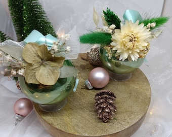 sage green Christmas ball and dried flowers