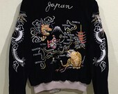 Vintage Pink Dragon Reversible Embroidery Quilted Dragon Tiger Giesha Velvet Japanese Sukajan Jacket Japanese Souvenir Bomber Cream Soda