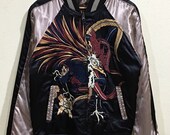 Vintage Bird Eagle Phoenix Peacock Reversible Big Embroidery Japanese Sukajan Jacket Yokosuka Japanese Souvenir Bomber Quilted Very Nice