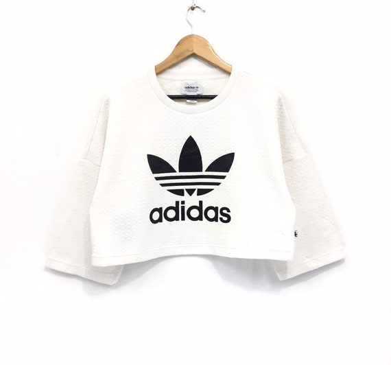 Adidas Crop T-shirt Big Logo Adidas Trefoil White - Etsy