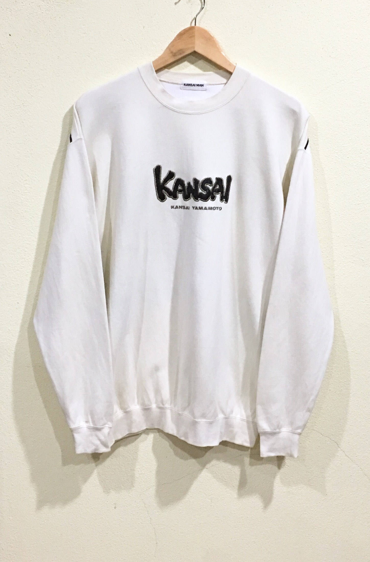 Zeldzame Vintage Kansai Man Kansai Yamamoto Crewneck Long Sleeve Sweatshirt geborduurd Spreuk Over Japanse modeontwerper Medium Kleding Herenkleding Hoodies & Sweatshirts Sweatshirts 