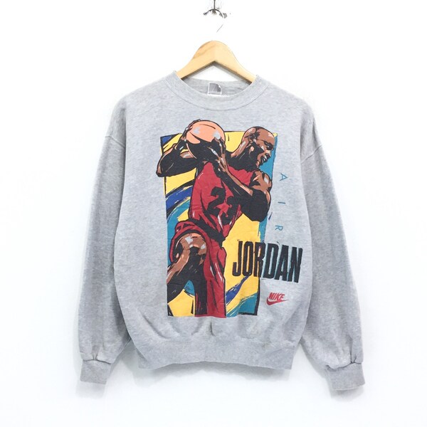 Rare!!! Vintage Nike Air Jordan Sweatshirt Air Jordan Nike Basketball 23 Sketch Print Pullover Jumper Michael Jordan NBA