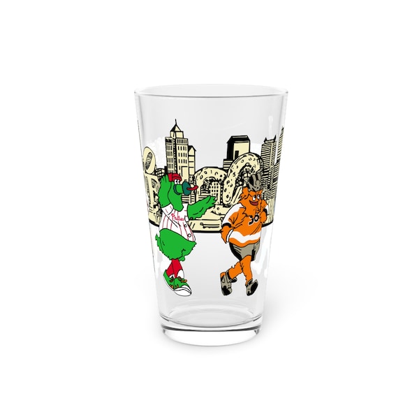 Philly Mascots Pint Glass, 16oz Philadelphia Sports