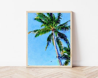 Palm Tree Watercolor Digital Download Print Tropical Resort Summer gallery Wall Colorful Beach Vacation Home Art JPEG