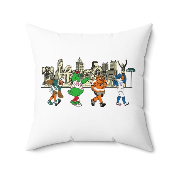 Philly Sports Team Mascots Spun Polyester Square Pillow Philadelphia Home Decor House Warming Gift