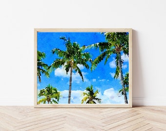 Palm Tree Watercolor Digital Download Print Tropical Resort Summer gallery Wall Colorful Beach Vacation Home Art JPEG