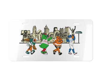 Placa de carro personalizada com os mascotes da Filadélfia | Philadelphia Skyline Sports