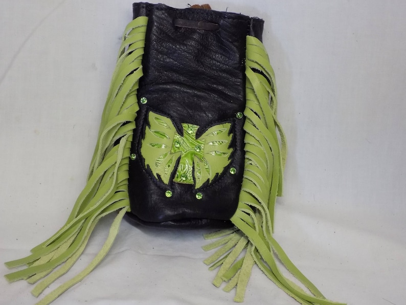 LIme Green Motorcycle Purse with Cross and Wings