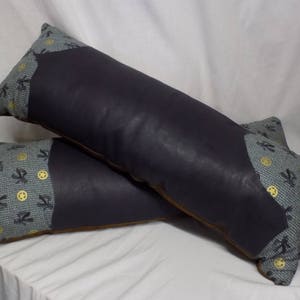 Blue Leather with Blue Cowboy Print Bolster Pillows