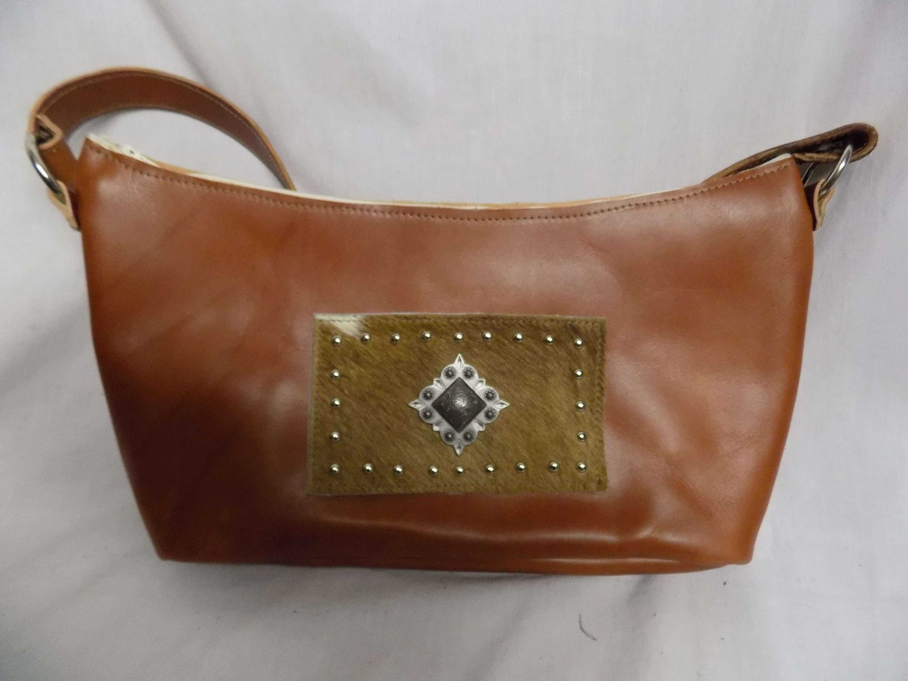 Tan Leather Purse With Hair On Cowhide And Antique Silver Etsy