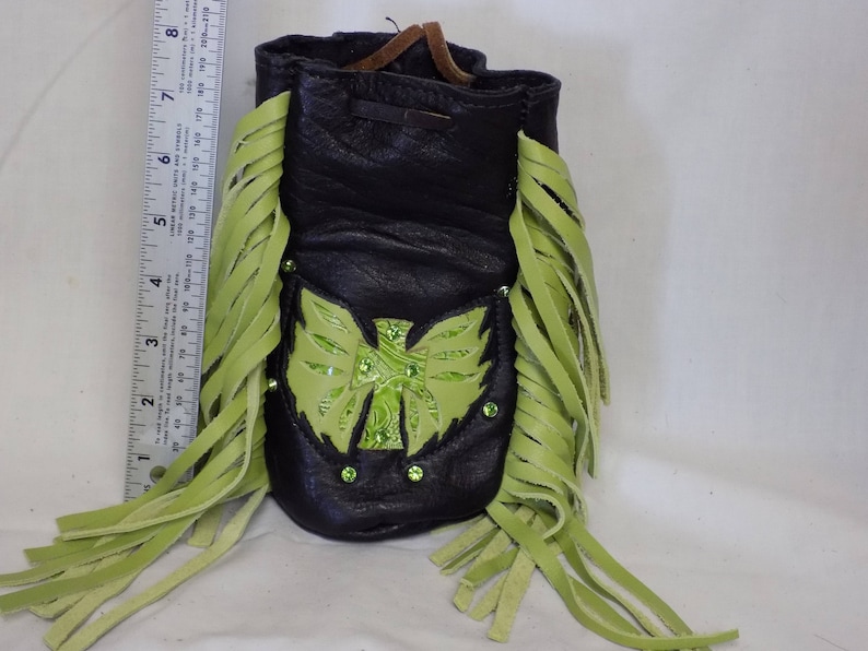 LIme Green Motorcycle Purse with Cross and Wings