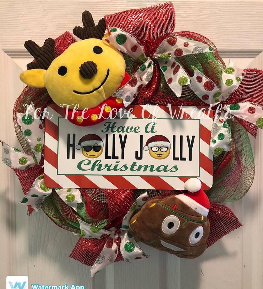 Emoji Holly Jolly Christmas Wreath Emoji Wreath Emoji Poop Etsy