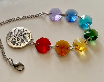 Tree of Life Crystal Car Charm: Chakra Rainbow Suncatcher
