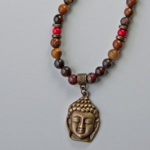 Buddha Gemstone Necklace,Tiger&#39;s Eye Necklace,7 Chakra Mala necklace,spiritual necklace,yoga necklace,healing chakra necklace,japa mala