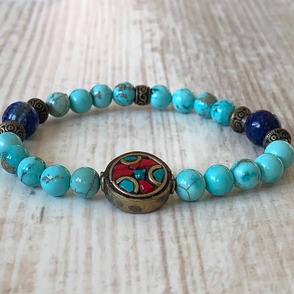 Anxiety free Bracelet, Gemstone Turquoise, Lapis Lazuli, Health, Healing Bracelet, Meditation, Yoga and Calm Peace Bracelet, Buddhist