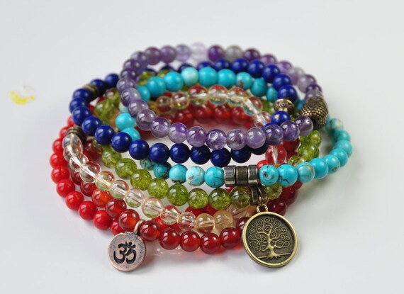 Confidence and Stability Carnelian Bracelet,Picture Jasper Mala Wrap,Yoga OM Bracelet,Tree of Life Stackable bracelet,Mantra Reiki healing