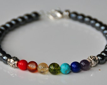 7 Chakra Hematite Gemstone Anklet,Grounding Energy Anklet,Balance and Cleanse Chakra,Buddha Yoga Anklet,Beaded Beach anklet,Boho Zen Anklet