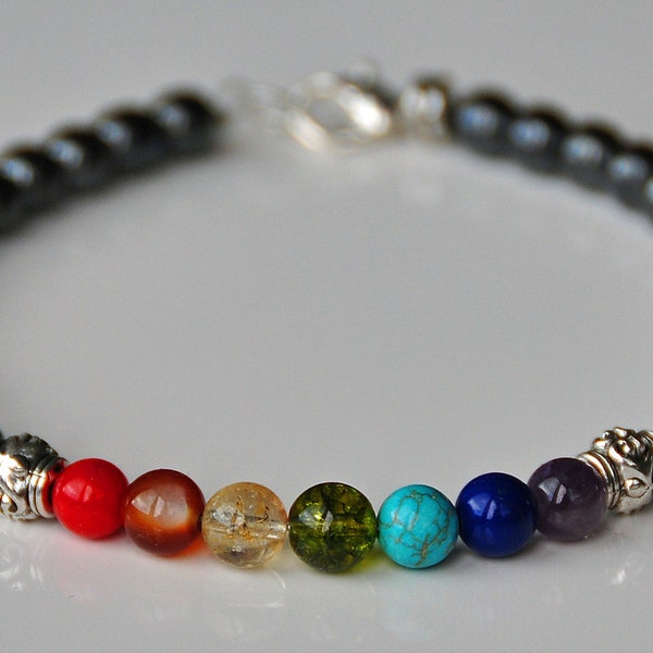 7 Chakra Hematite Gemstone Anklet,Grounding Energy Anklet,Balance and Cleanse Chakra,Buddha Yoga Anklet,Beaded Beach anklet,Boho Zen Anklet