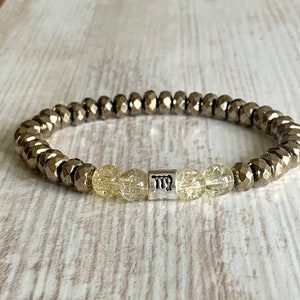 Men's Confidence Gemstone Bracelet, Money Bracelet, Success Magnet, Abundance Bracelet, Wealth Magnet, Zodiac, Birthstone, Citrine, Pyrite