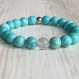 Healing Health Bracelet, Protection Gemstone Bracelet, Turquoise, Crystal Quartz, Calming Bracelet, Anxiety, positive energy, happy bracelet