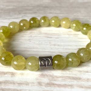 Peridot Zodiac Birthstone Gemstone Bracelet, Heart Chakra Healing Bracelet, Yoga Bracelet, Meditation Bracelet, Wrist Mala, Buddha Bracelet