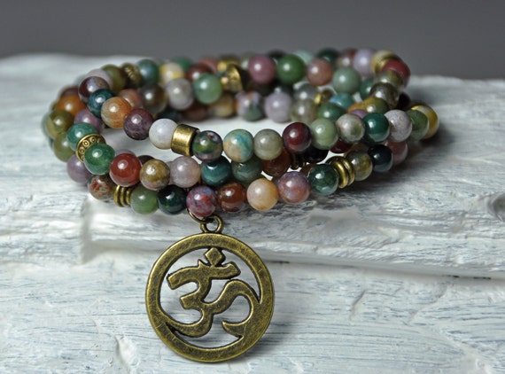 Confidence and Stability Carnelian Bracelet,Picture Jasper Mala Wrap,Yoga OM Bracelet,Tree of Life Stackable bracelet,Mantra Reiki healing