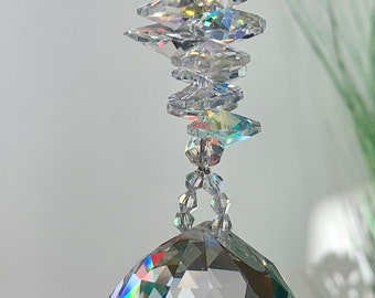 Feng Shui Crystal Ball,Faceted crystal, Chandelier, Rainbow Maker, Suncatcher, Positive Energy, Gift Idea, Window Ornament, Hanging Crystal,