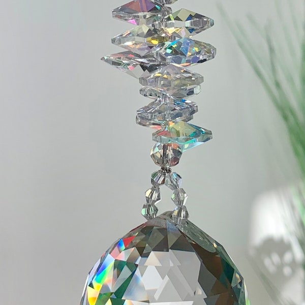 Feng Shui Crystal Ball,Faceted crystal, Chandelier, Rainbow Maker, Suncatcher, Positive Energy, Gift Idea, Window Ornament, Hanging Crystal,
