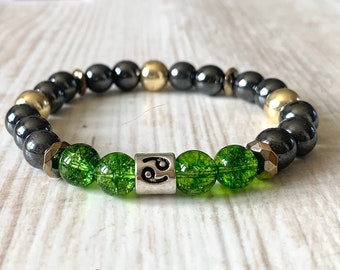 Zodiac Hematite Peridot Gemstone Mala Bracelet,Birthstone Bracelet,Men mala bracelet,Boho Bracelet,Japa Mala,Reiki Healing Bracelet,Yoga